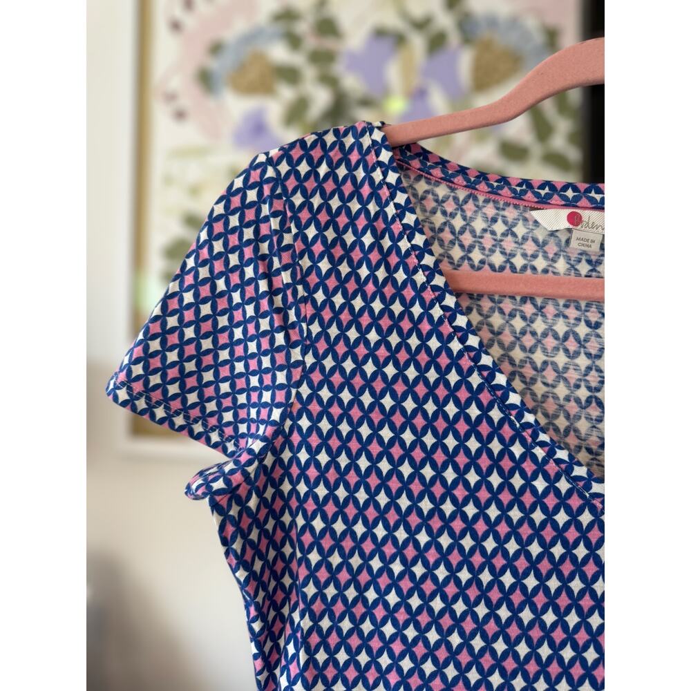 Boden Blue & Pink V-Neck Fit & Flare Dress - Picture 4 of 10